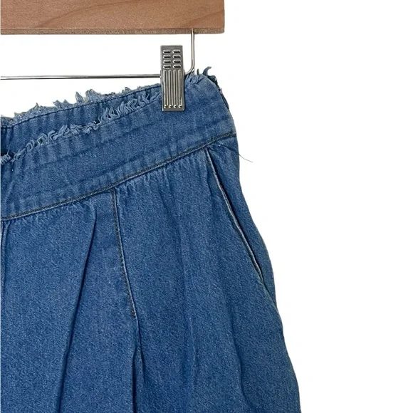 4SI3NNA | High rise cotton wide leg cropped chambray pants size medium - Picture 7 of 14